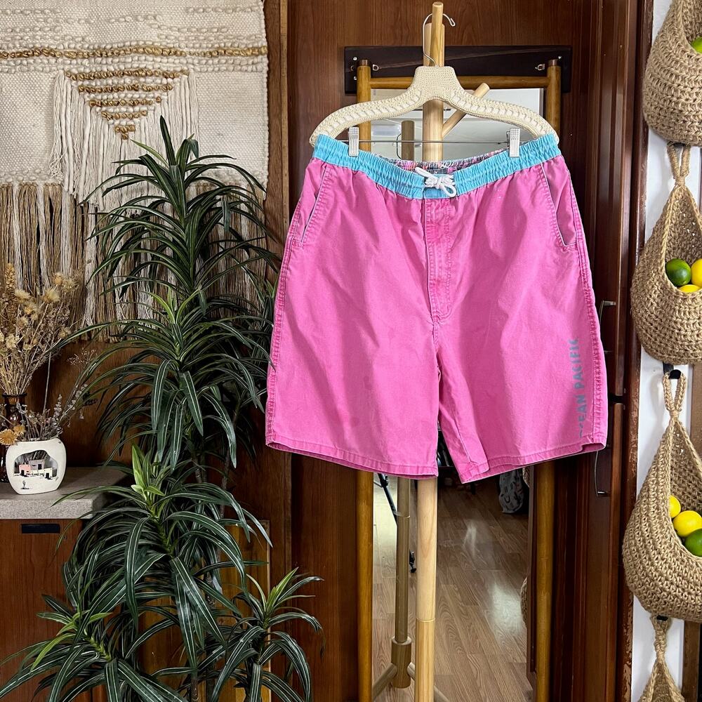 Vintage Ocean Pacific Pink Board Shorts Mens XL 90s OP Cotton Beach Surf Skate